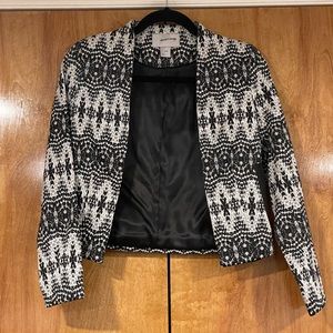 H&M cropped black & white blazer with faux leather pockets, size 4